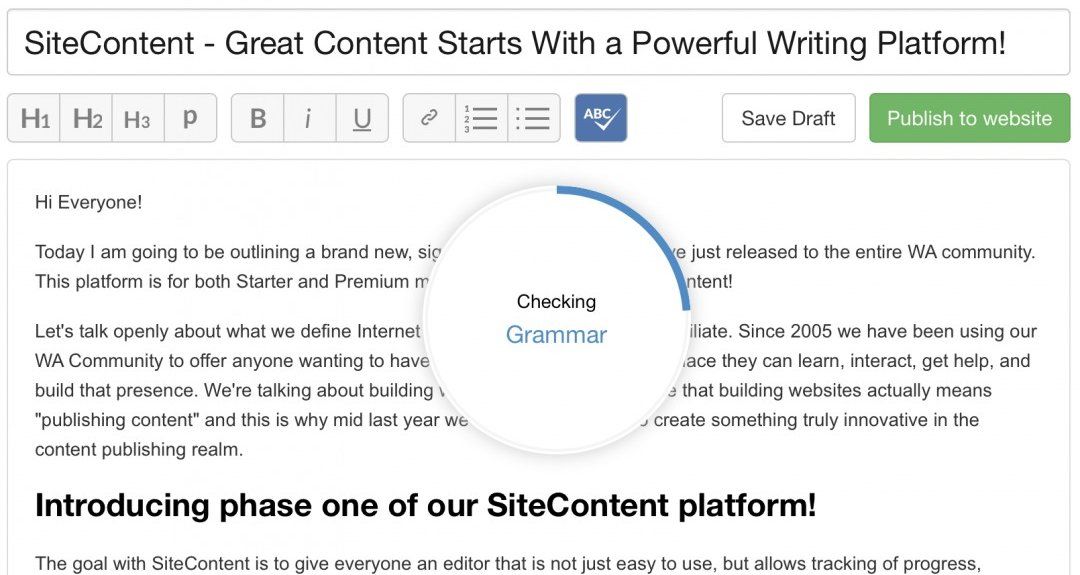 This is an Image Showing Wealthy Affiliate SiteContent Checking Grammar