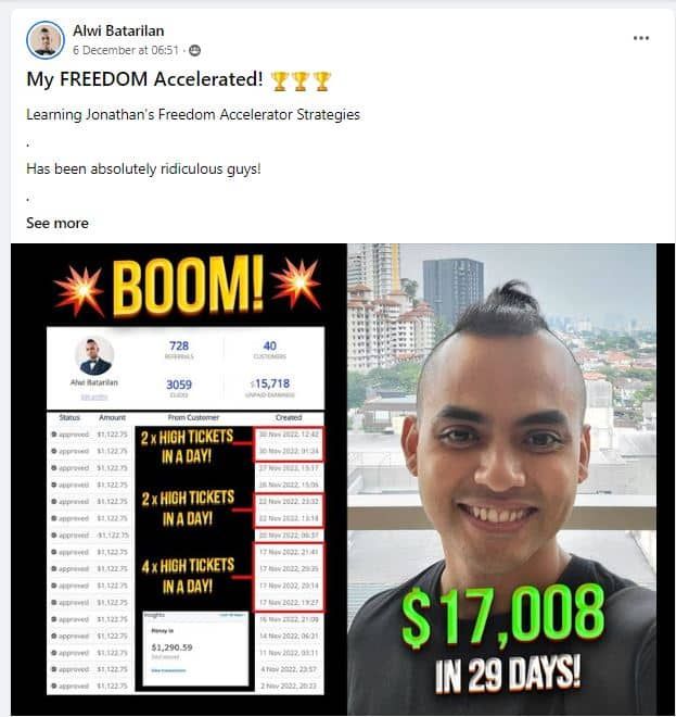 Freedom Accelerator Affiliate Commissions from Alwi Batarilan