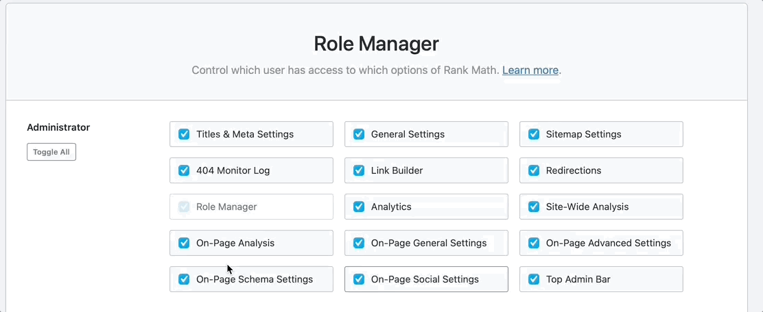 Rank math Role Manager